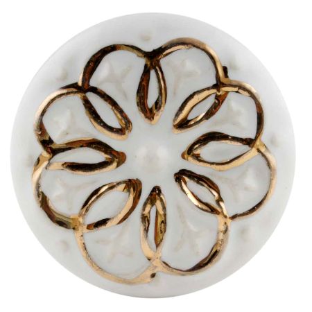 White Gold Floral Ceramic Dresser Knobs